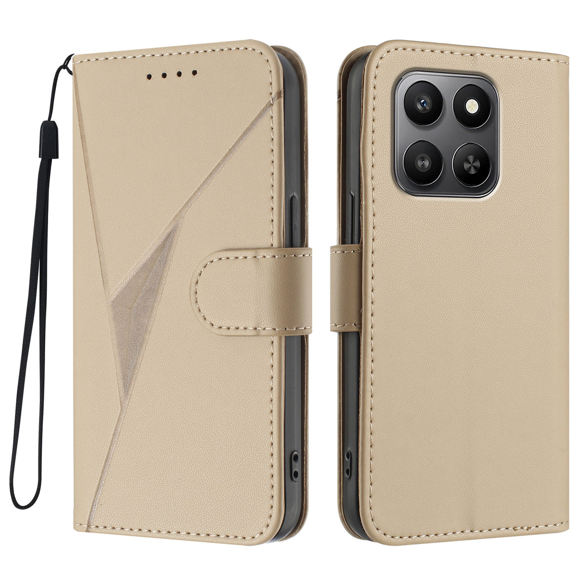 For Honor 400 Smart 5G / 4G / X7d 4G Case Triangle Imprint Leather Phone Cover with Lanyard