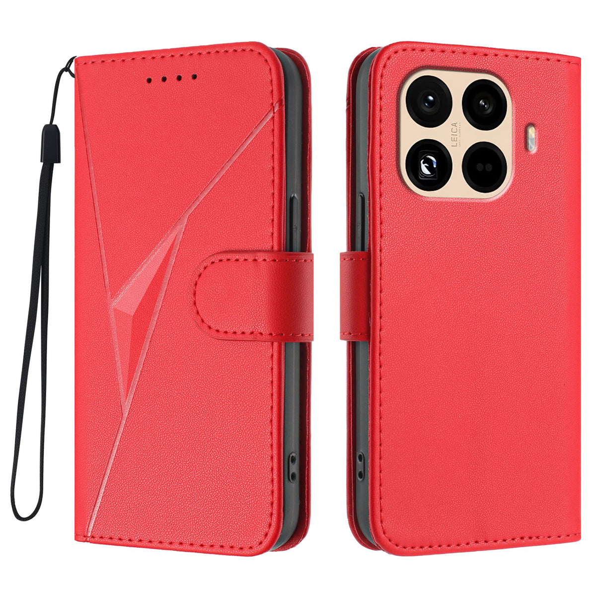 For Xiaomi 15T Pro Case Triangle Imprint Leather Phone Cover with Lanyard