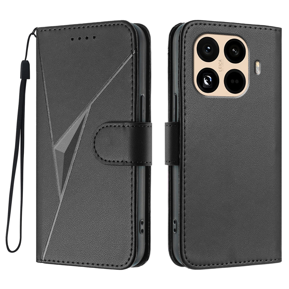 For Xiaomi 15T Pro Case Triangle Imprint Leather Phone Cover with Lanyard