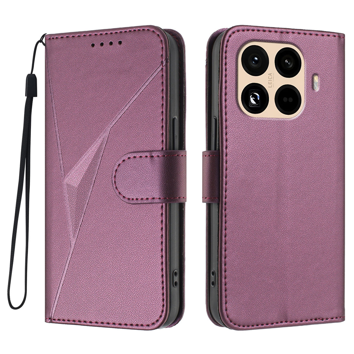 For Xiaomi 15T Pro Case Triangle Imprint Leather Phone Cover with Lanyard
