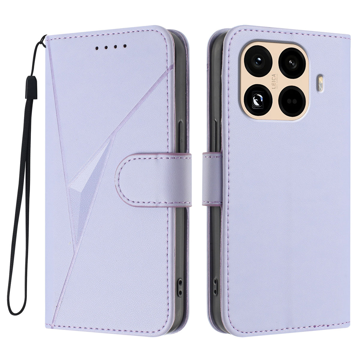 For Xiaomi 15T Pro Case Triangle Imprint Leather Phone Cover with Lanyard