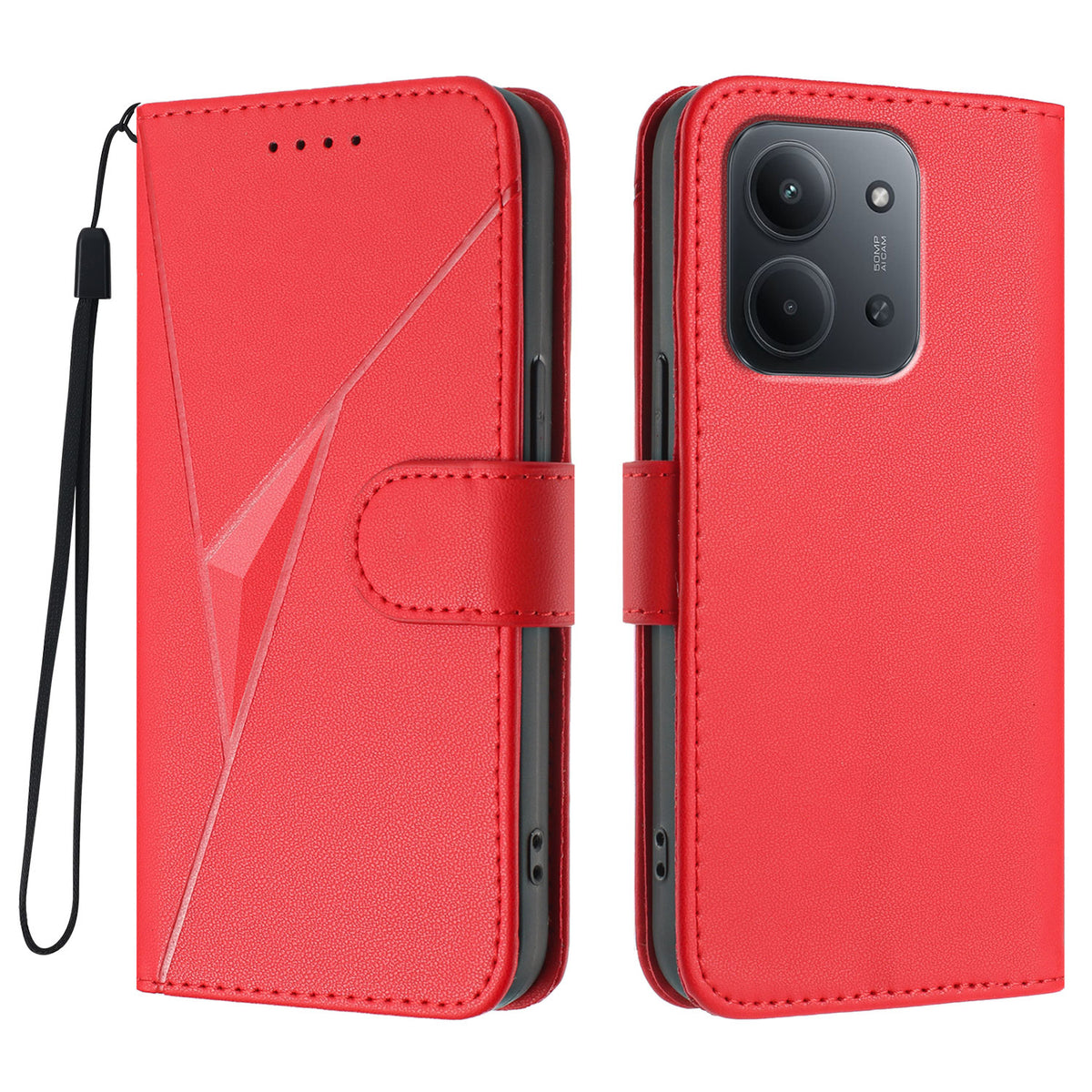 Xiaomi Redmi 15C 5G (EU) (173 mm) / Xiaomi Redmi 15C 4G (EU) (173 mm) fodral triangulärt läderfodral med snodd