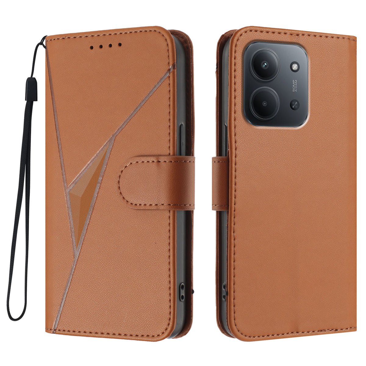 Xiaomi Redmi 15C 5G (EU) (173 mm) / Xiaomi Redmi 15C 4G (EU) (173 mm) fodral triangulärt läderfodral med snodd