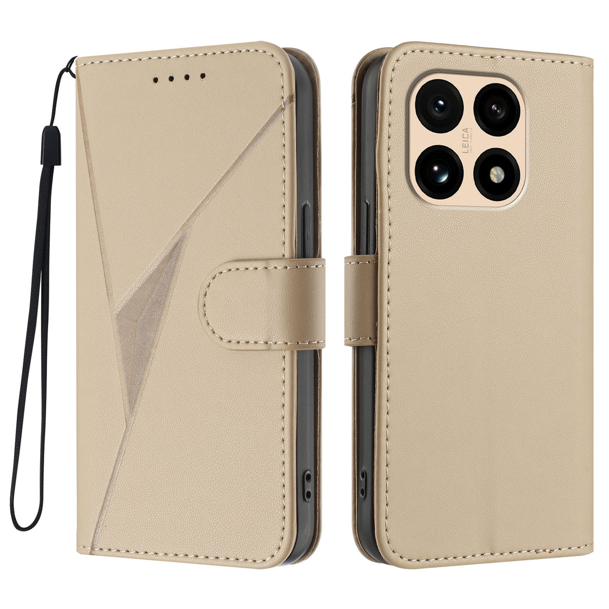For Xiaomi 15T Case Triangle Imprint Leather Phone Cover with Lanyard