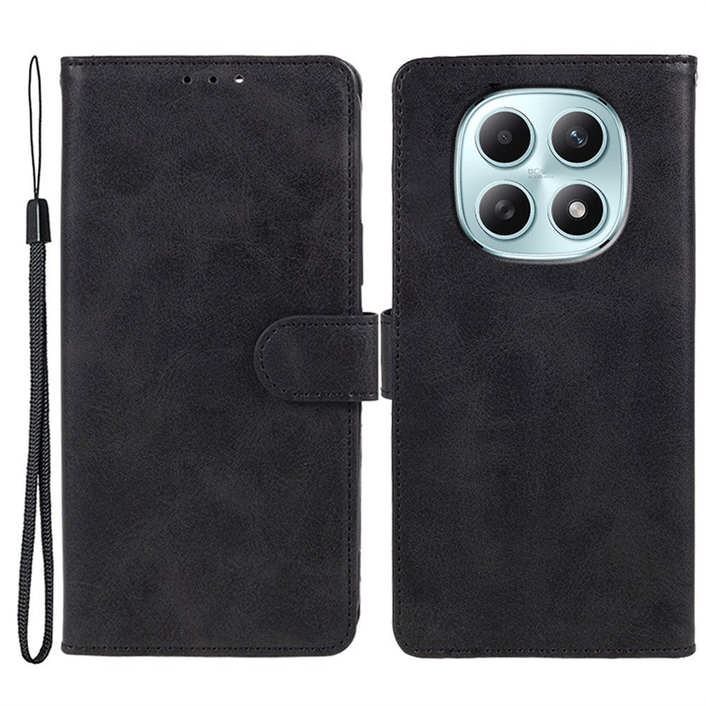 For Xiaomi Poco M8 5G / Redmi Note 15 5G (Global) / 15 4G (Global) Case Calf Texture PU Leather Wallet Phone Cover with Wrist Strap
