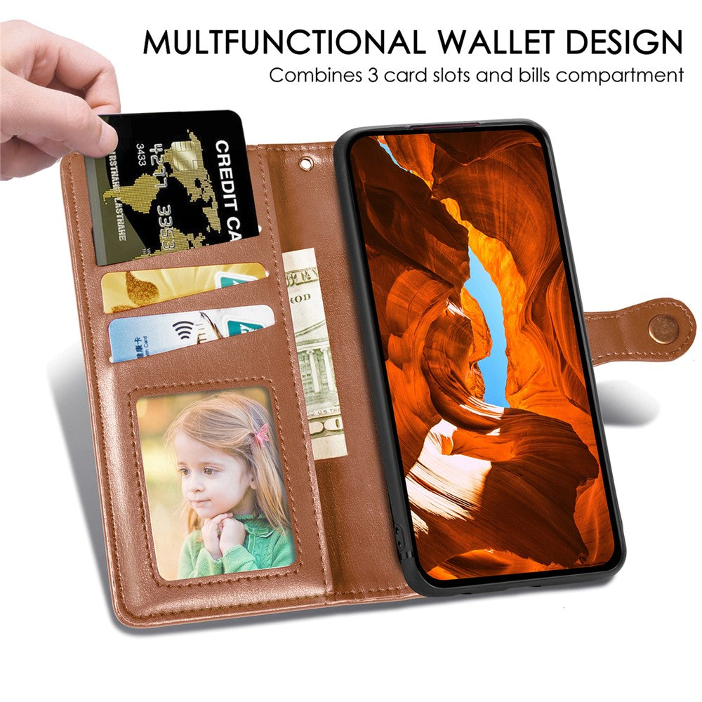 Phone Case For Xiaomi Redmi 15C 4G (EU) (173mm) / 15C 5G (EU) (173mm) / Poco C85 4G (173mm) Wallet Stand Leather Cover with Wrist Strap