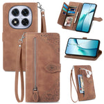 For Xiaomi Poco M8 Pro 5G / Redmi Note 15 Pro+ 5G (Global) Zipper Wallet Case with Strap Flower Imprint PU Leather Phone Cover