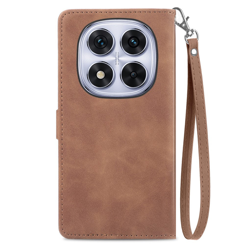 For Xiaomi Poco M8 Pro 5G / Redmi Note 15 Pro+ 5G (Global) Zipper Wallet Case with Strap Flower Imprint PU Leather Phone Cover