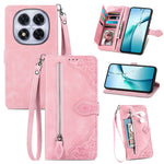For Xiaomi Poco M8 Pro 5G / Redmi Note 15 Pro+ 5G (Global) Zipper Wallet Case with Strap Flower Imprint PU Leather Phone Cover