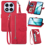 For Xiaomi Poco M8 Pro 5G / Redmi Note 15 Pro+ 5G (Global) Zipper Wallet Case with Strap Flower Imprint PU Leather Phone Cover