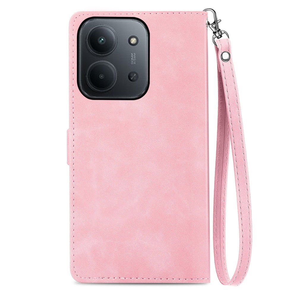 Plånboksfodral med dragkedja och rem för Xiaomi Redmi 15C 5G (EU) (173 mm) / 4G (EU) (173 mm) / Poco C85 4G (173 mm) Läderfodral med blommönster