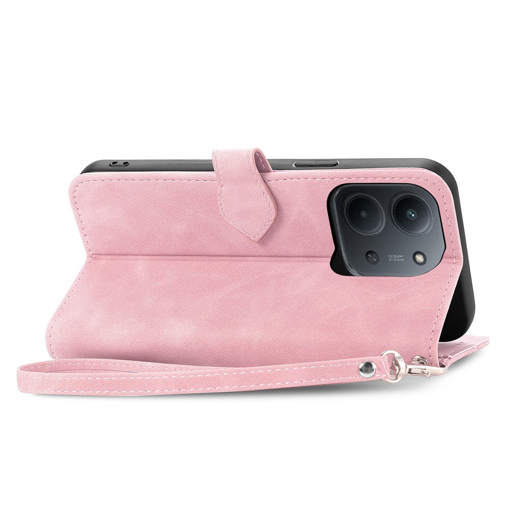For Xiaomi Redmi 15C 4G (Global) (171mm)  /  Poco C85 4G (171mm) Zipper Wallet Case with Strap Flower Imprint PU Leather Phone Cover