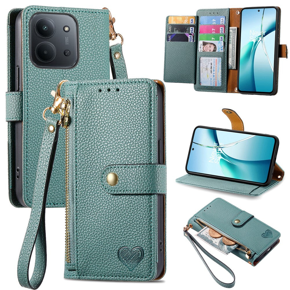 For Xiaomi Redmi 15C 4G (Global) (171mm)  /  Poco C85 4G (171mm) Case RFID Blocking Zipper Pocket Leather Wallet Phone Cover with Strap