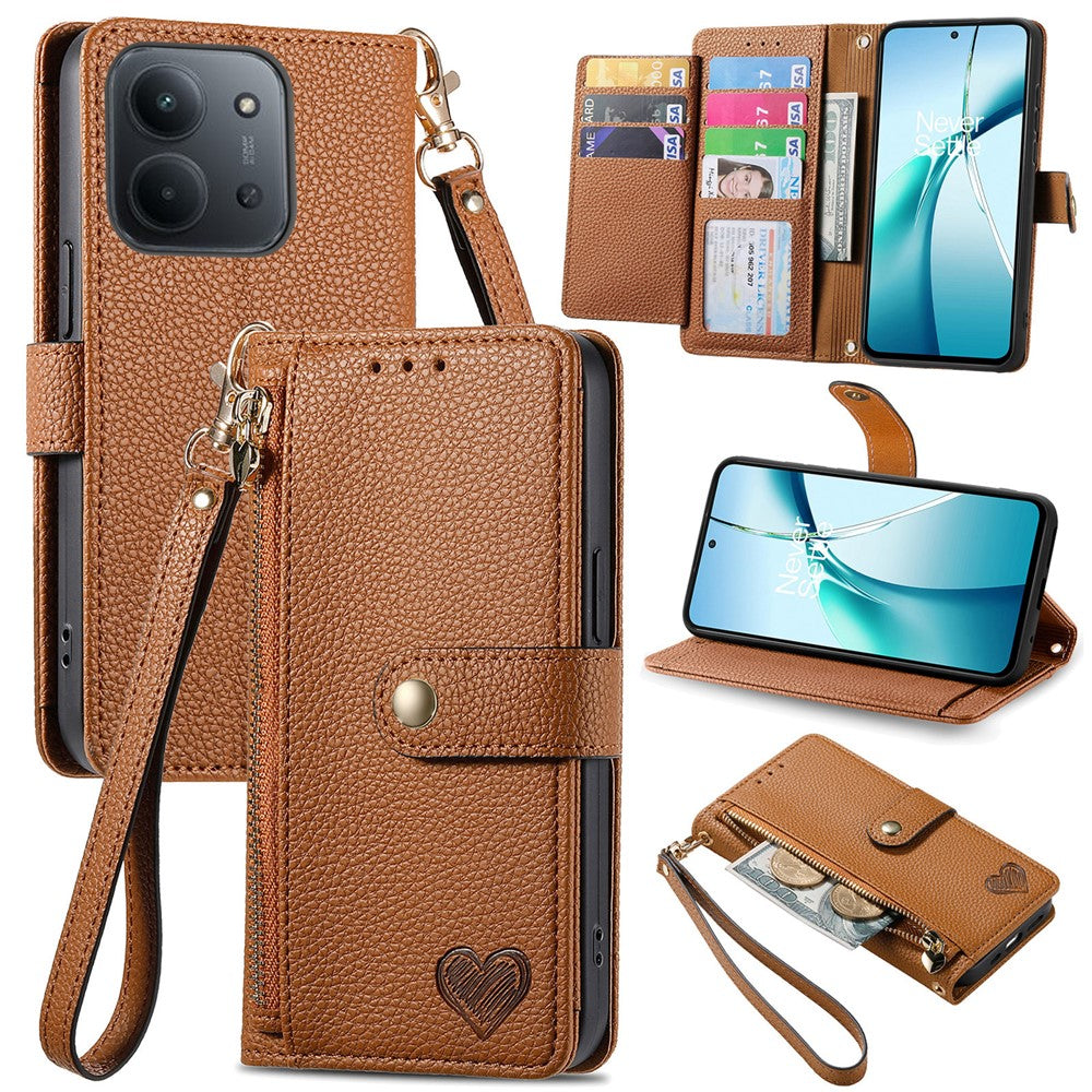 For Xiaomi Redmi 15C 4G (EU) (173mm)  /  15C 5G (EU) (173mm) Case RFID Blocking Zipper Pocket Leather Wallet Phone Cover with Strap