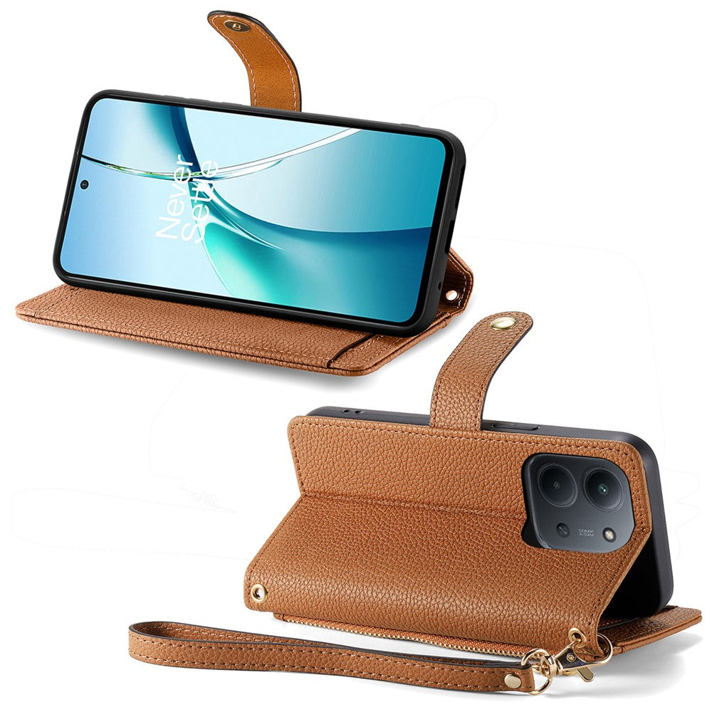 For Xiaomi Redmi 15C 4G (EU) (173mm)  /  15C 5G (EU) (173mm) Case RFID Blocking Zipper Pocket Leather Wallet Phone Cover with Strap