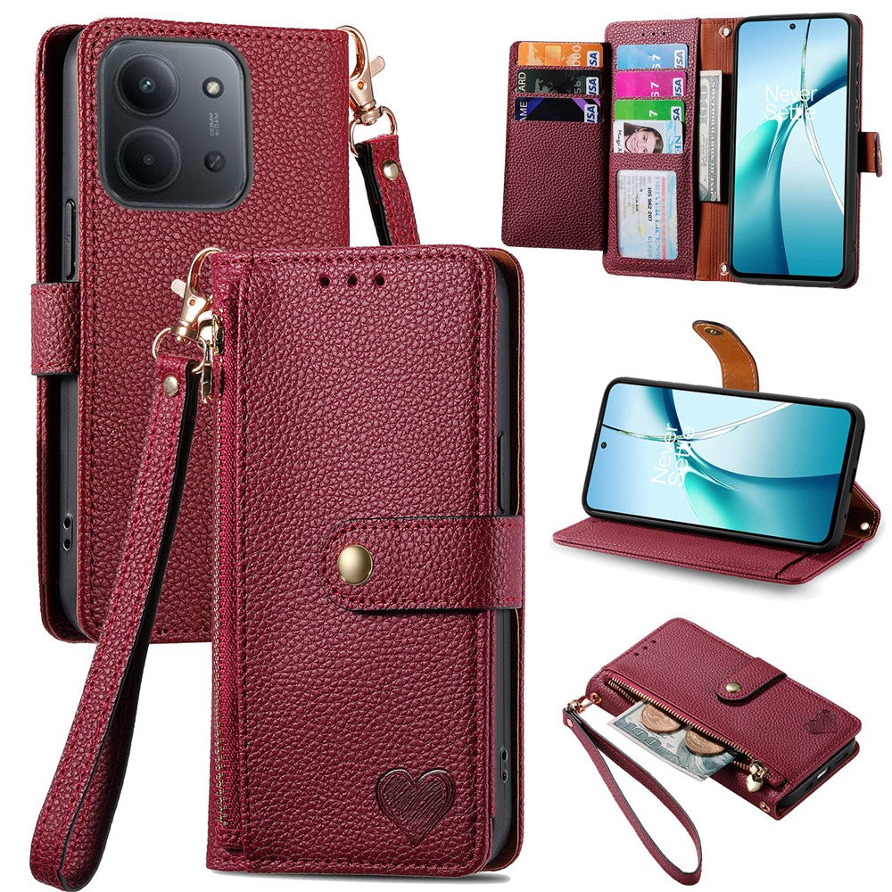 For Xiaomi Redmi 15C 4G (EU) (173mm)  /  15C 5G (EU) (173mm) Case RFID Blocking Zipper Pocket Leather Wallet Phone Cover with Strap