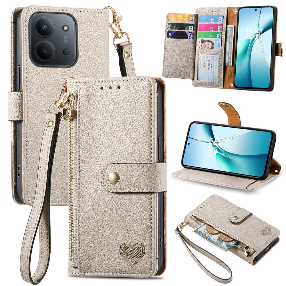 For Xiaomi Redmi 15C 4G (EU) (173mm)  /  15C 5G (EU) (173mm) Case RFID Blocking Zipper Pocket Leather Wallet Phone Cover with Strap