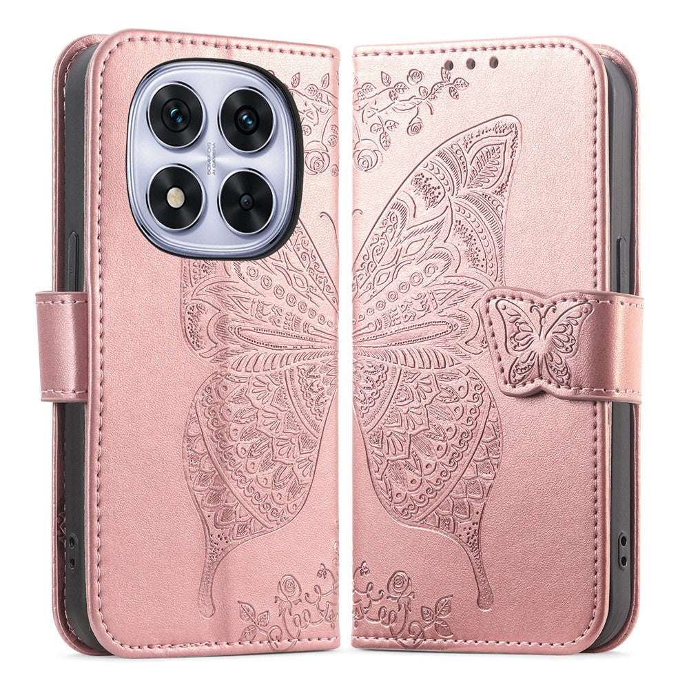 For Xiaomi Poco M8 Pro 5G / Redmi Note 15 Pro+ 5G (Global) Case with Strap Butterfly Pattern PU Leather Wallet Phone Cover