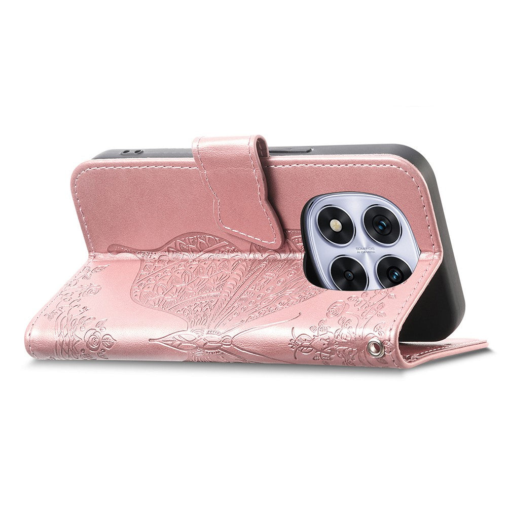 For Xiaomi Poco M8 Pro 5G / Redmi Note 15 Pro+ 5G (Global) Case with Strap Butterfly Pattern PU Leather Wallet Phone Cover