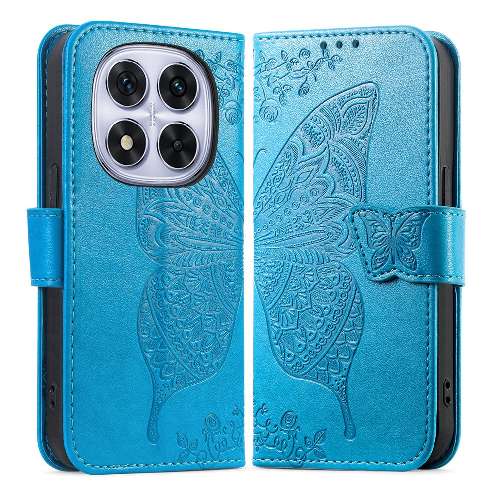 For Xiaomi Poco M8 Pro 5G / Redmi Note 15 Pro+ 5G (Global) Case with Strap Butterfly Pattern PU Leather Wallet Phone Cover