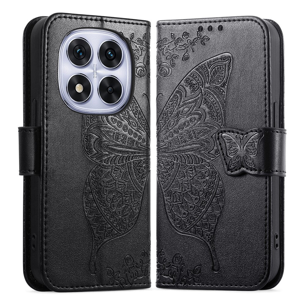 For Xiaomi Poco M8 Pro 5G / Redmi Note 15 Pro+ 5G (Global) Case with Strap Butterfly Pattern PU Leather Wallet Phone Cover