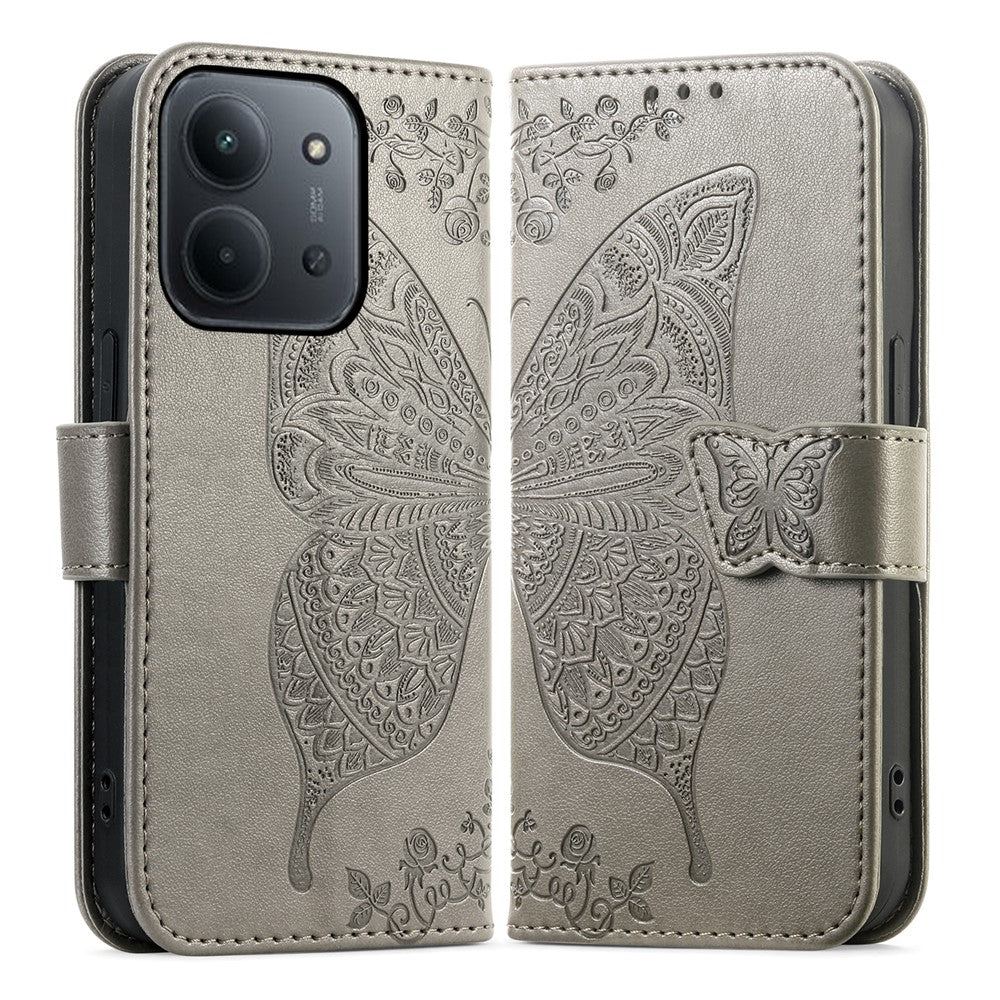For Xiaomi Redmi 15C 4G (EU) (173mm)  /  15C 5G (EU) (173mm) Case with Strap Butterfly Pattern PU Leather Wallet Phone Cover