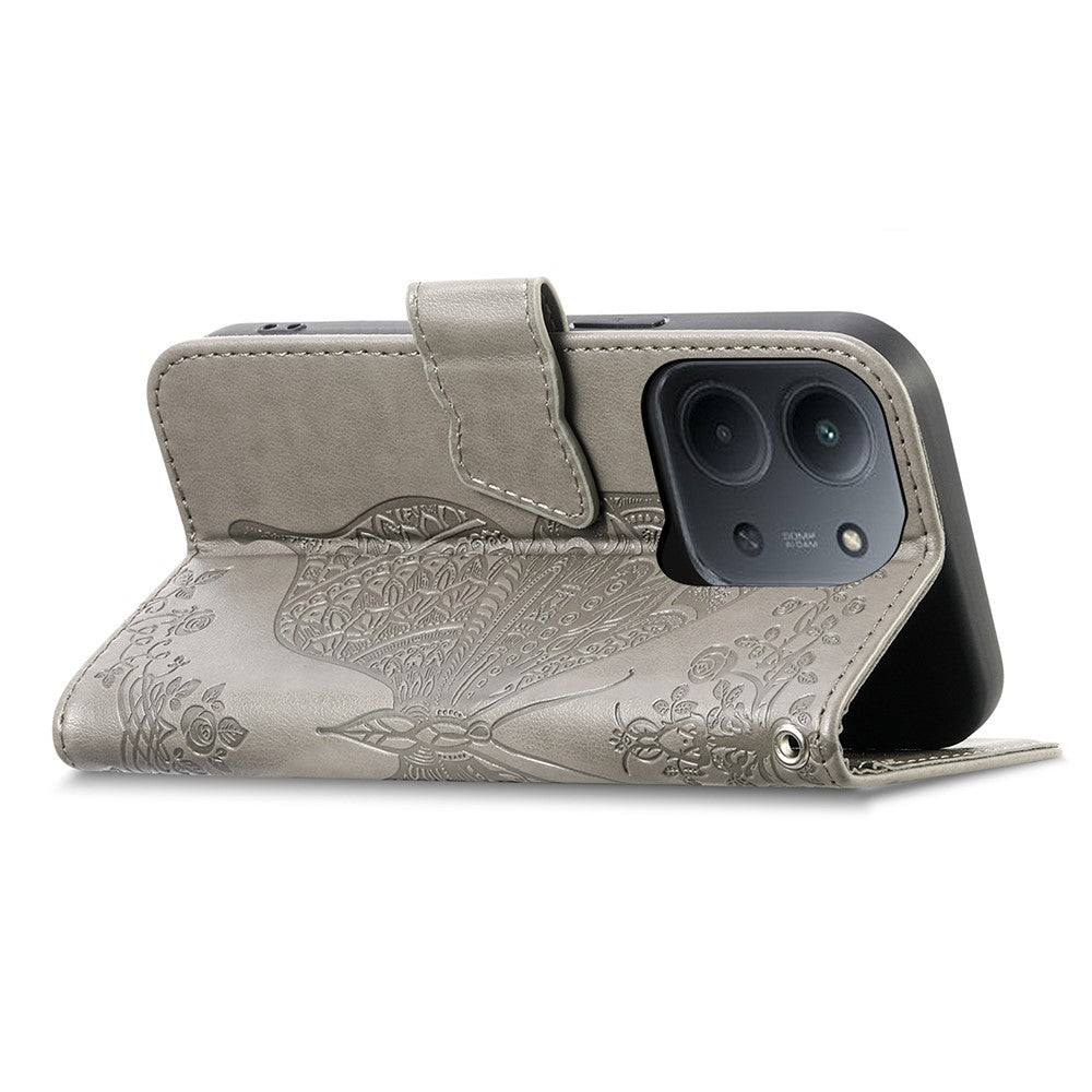 For Xiaomi Redmi 15C 4G (EU) (173mm)  /  15C 5G (EU) (173mm) Case with Strap Butterfly Pattern PU Leather Wallet Phone Cover