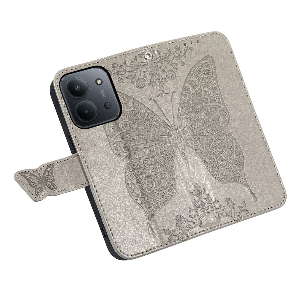 For Xiaomi Redmi 15C 4G (EU) (173mm)  /  15C 5G (EU) (173mm) Case with Strap Butterfly Pattern PU Leather Wallet Phone Cover