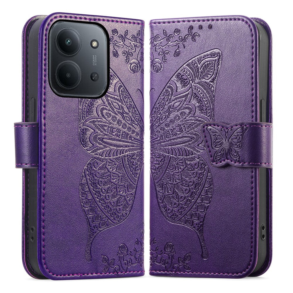 For Xiaomi Redmi 15C 4G (EU) (173mm)  /  15C 5G (EU) (173mm) Case with Strap Butterfly Pattern PU Leather Wallet Phone Cover