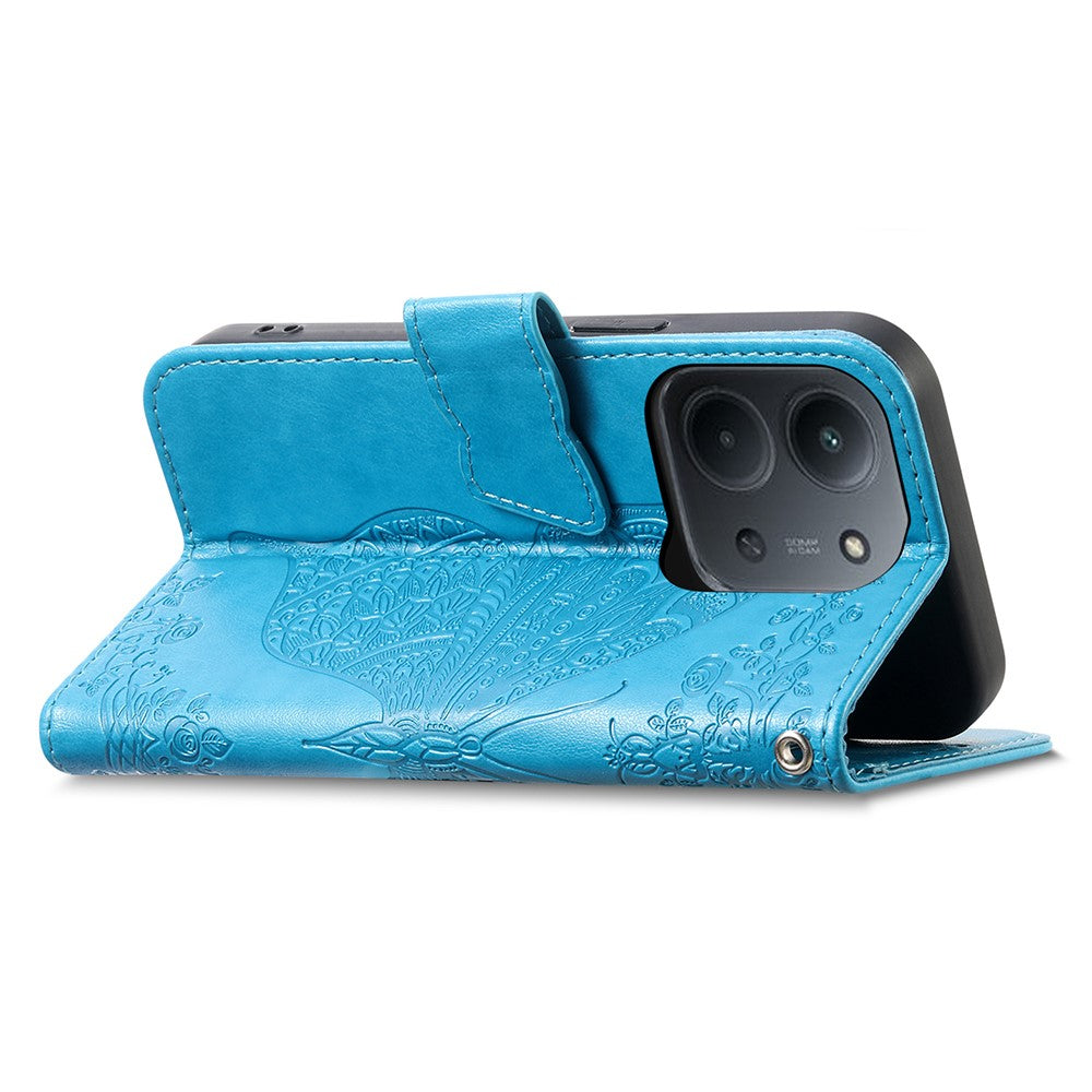 For Xiaomi Redmi 15C 4G (Global) (171mm)  /  Poco C85 4G (171mm) Case with Strap Butterfly Pattern PU Leather Wallet Phone Cover
