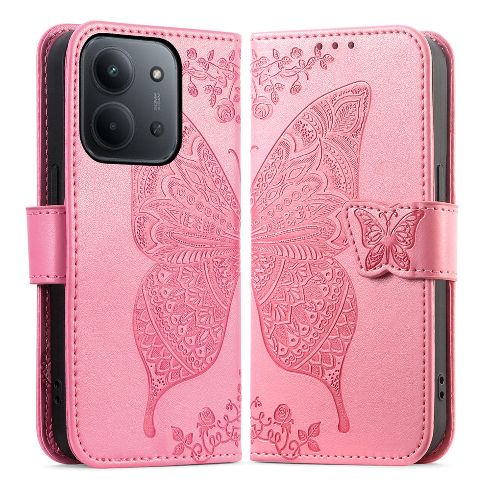 For Xiaomi Redmi 15C 4G (Global) (171mm)  /  Poco C85 4G (171mm) Case with Strap Butterfly Pattern PU Leather Wallet Phone Cover