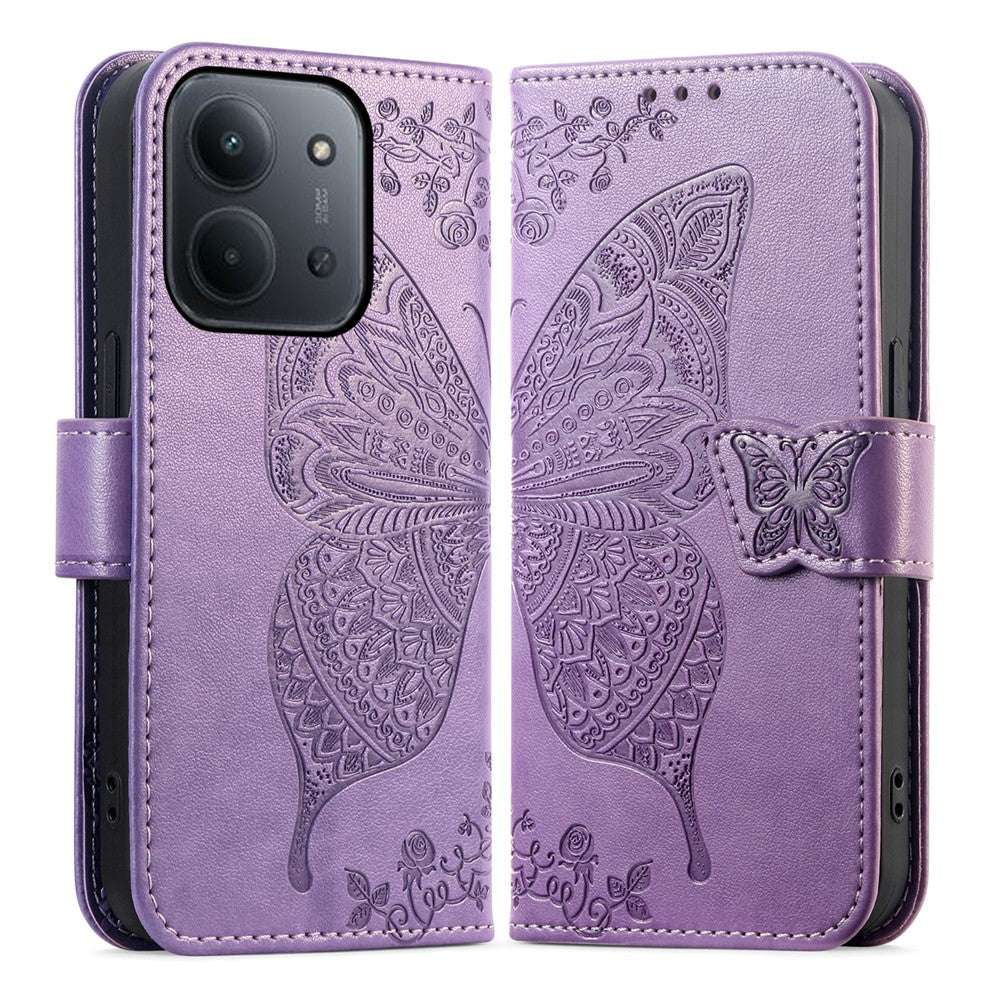 For Xiaomi Redmi 15C 4G (Global) (171mm)  /  Poco C85 4G (171mm) Case with Strap Butterfly Pattern PU Leather Wallet Phone Cover