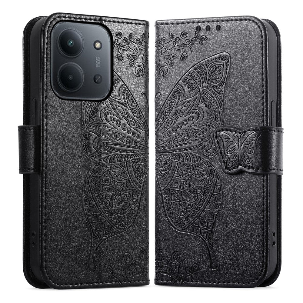 For Xiaomi Redmi 15C 4G (Global) (171mm)  /  Poco C85 4G (171mm) Case with Strap Butterfly Pattern PU Leather Wallet Phone Cover