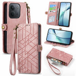 For Xiaomi Redmi 15C 4G (Global) (171mm) /  Poco C85 4G (171mm) Case Zipper Wallet Geometry Lines Leather Phone Cover with Strap