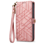 For Xiaomi Redmi 15C 4G (Global) (171mm) /  Poco C85 4G (171mm) Case Zipper Wallet Geometry Lines Leather Phone Cover with Strap