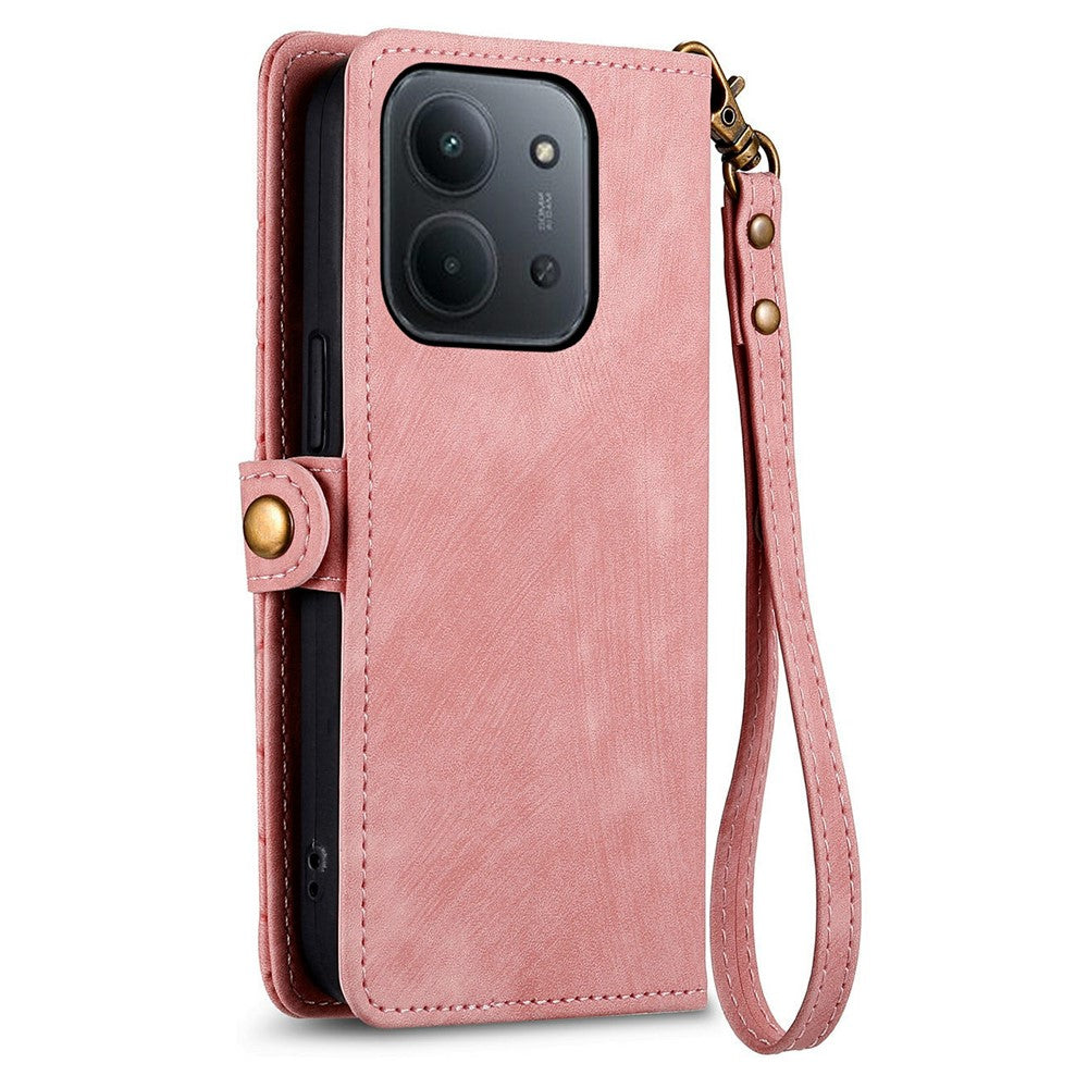 For Xiaomi Redmi 15C 4G (Global) (171mm) /  Poco C85 4G (171mm) Case Zipper Wallet Geometry Lines Leather Phone Cover with Strap
