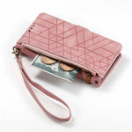For Xiaomi Redmi 15C 4G (Global) (171mm) /  Poco C85 4G (171mm) Case Zipper Wallet Geometry Lines Leather Phone Cover with Strap