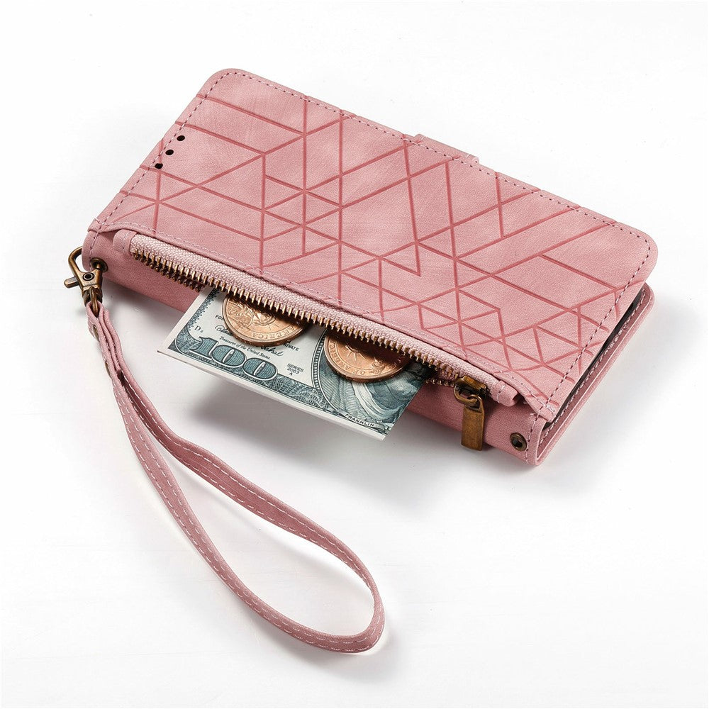 For Xiaomi Redmi 15C 4G (Global) (171mm) /  Poco C85 4G (171mm) Case Zipper Wallet Geometry Lines Leather Phone Cover with Strap
