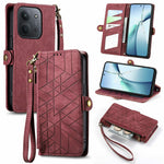 For Xiaomi Redmi 15C 4G (Global) (171mm) /  Poco C85 4G (171mm) Case Zipper Wallet Geometry Lines Leather Phone Cover with Strap