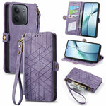For Xiaomi Redmi 15C 4G (Global) (171mm) /  Poco C85 4G (171mm) Case Zipper Wallet Geometry Lines Leather Phone Cover with Strap