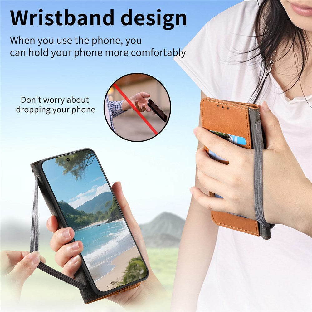 For Xiaomi Poco M8 Pro 5G / Redmi Note 15 Pro+ 5G (Global) Case Wallet Tri-Color Stitching Leather Phone Cover with Elastic Wristband
