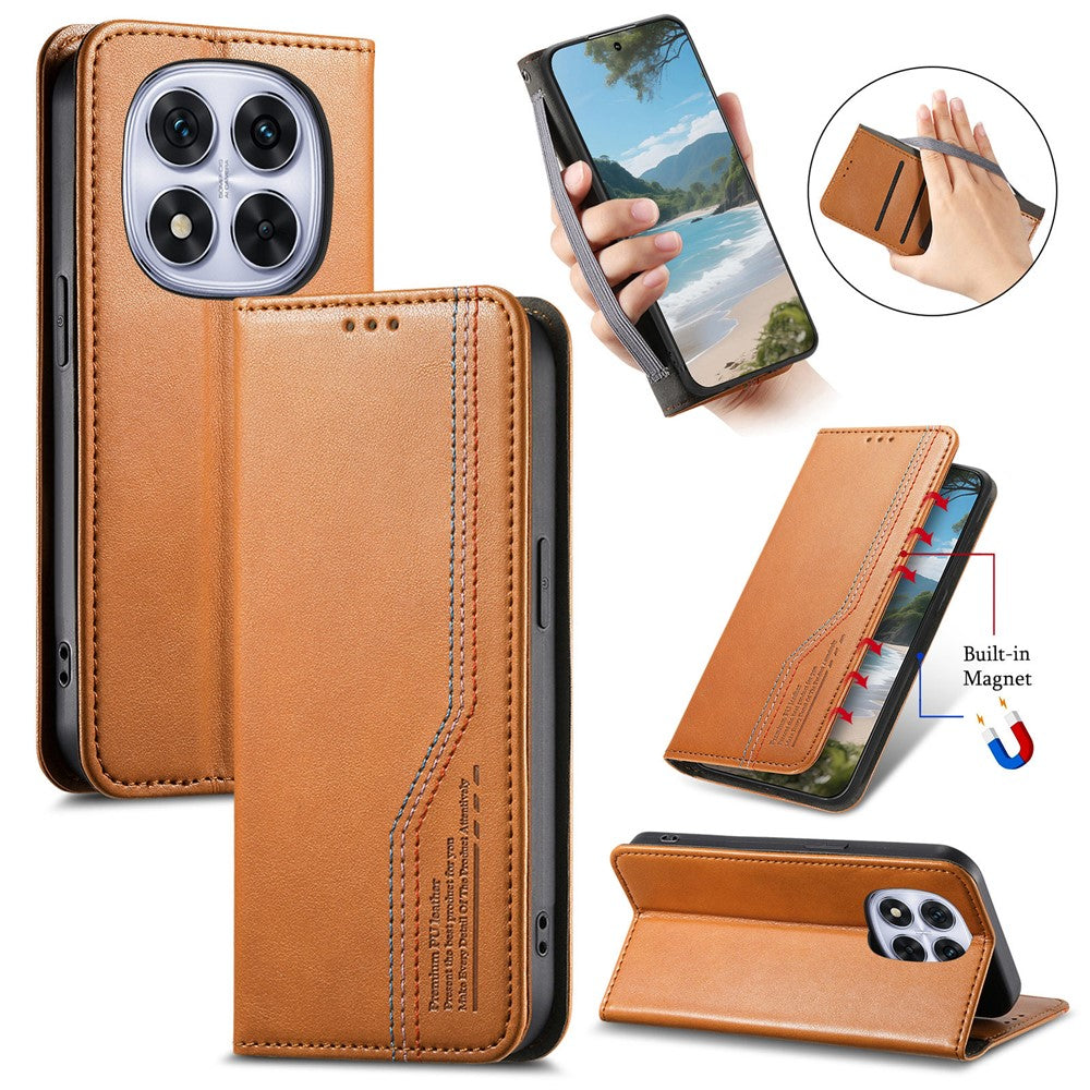 For Xiaomi Poco M8 Pro 5G / Redmi Note 15 Pro+ 5G (Global) Case Wallet Tri-Color Stitching Leather Phone Cover with Elastic Wristband