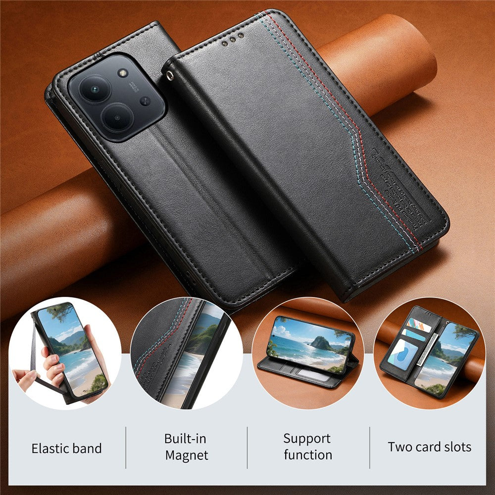 Xiaomi Redmi 15C 4G (Global) (171mm) / Poco C85 4G (171mm) Plånboksfodral, trefärgat läderfodral med elastiskt armband