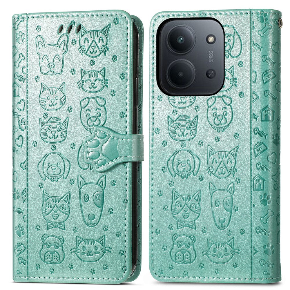 Phone Case For Xiaomi Redmi 15C 4G (EU) (173mm) / 15C 5G (EU) (173mm) / Poco C85 4G (173mm) Flip Wallet Leather Cover with Cute Cat Dog Pattern