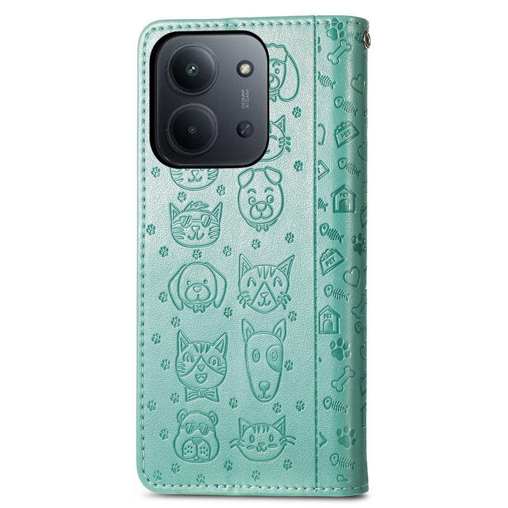 Phone Case For Xiaomi Redmi 15C 4G (EU) (173mm) / 15C 5G (EU) (173mm) / Poco C85 4G (173mm) Flip Wallet Leather Cover with Cute Cat Dog Pattern