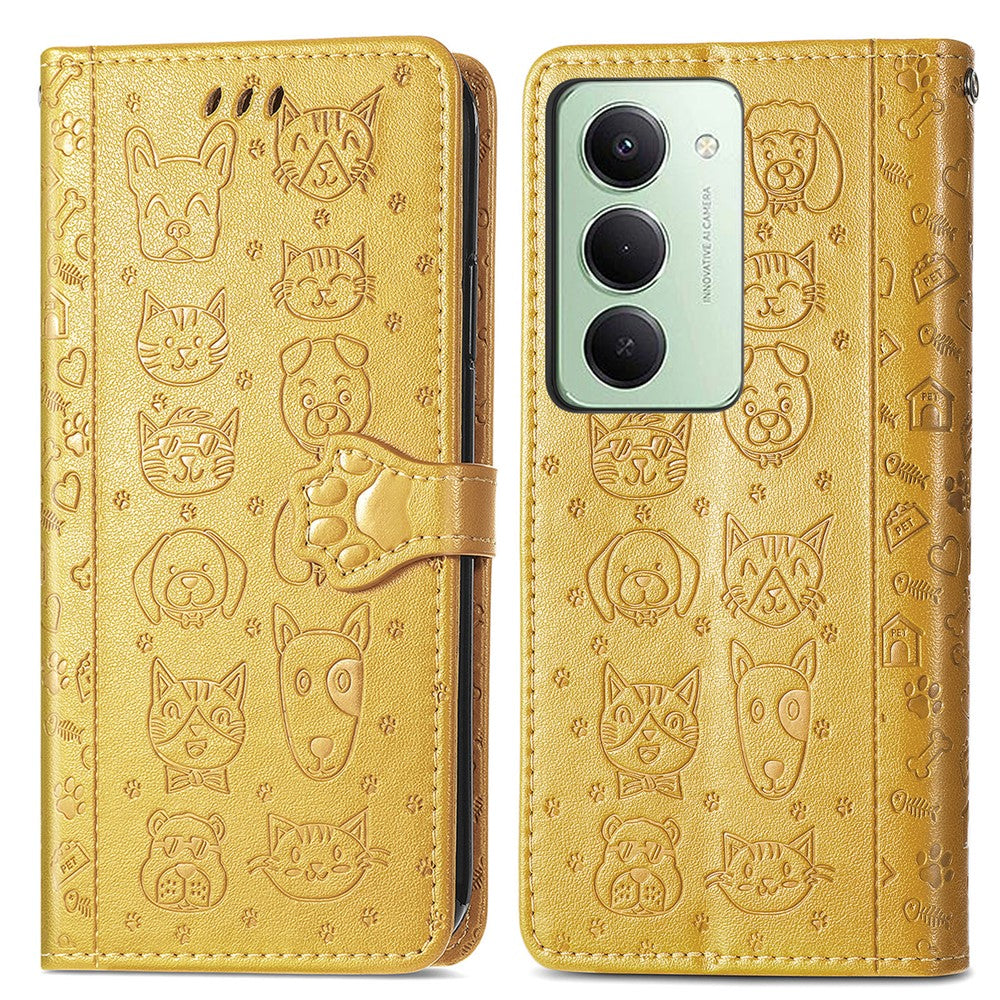 Xiaomi Redmi 15 4G (EU) (171mm) fodral med fällbart läderfodral och sött katt- och hundmönster