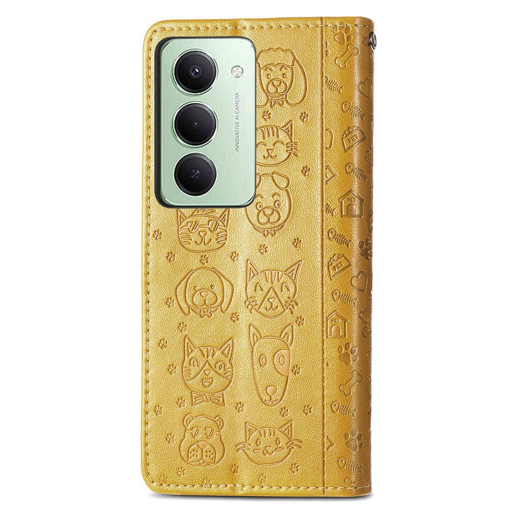 Xiaomi Redmi 15 4G (EU) (171mm) fodral med fällbart läderfodral och sött katt- och hundmönster