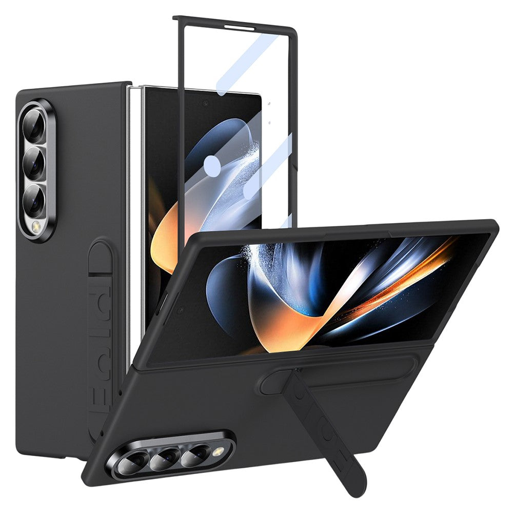 For Samsung Galaxy Z Fold4 5G Phone Case Kickstand PC Cover with Tempered Glass Screen Protector