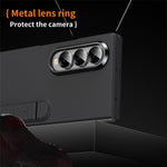 For Samsung Galaxy Z Fold4 5G Phone Case Kickstand PC Cover with Tempered Glass Screen Protector