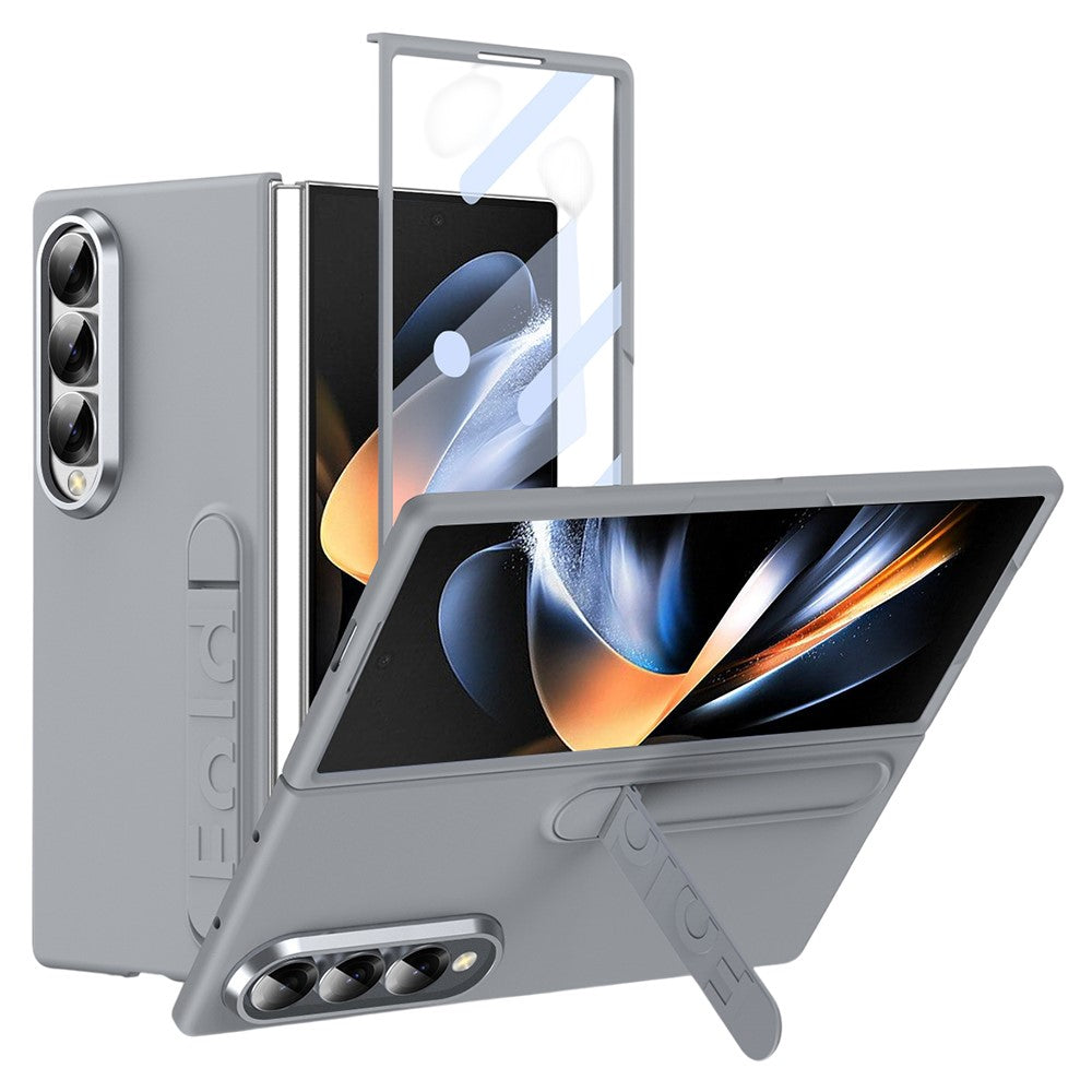 For Samsung Galaxy Z Fold4 5G Phone Case Kickstand PC Cover with Tempered Glass Screen Protector